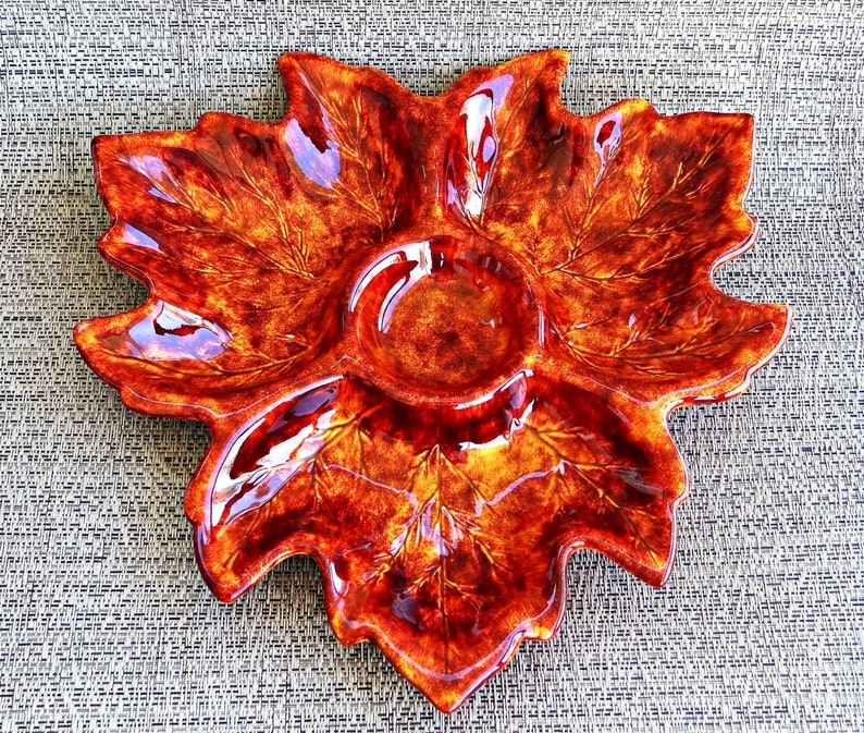 Vintage Orange and Brown Maple Leaf Divided Ceramic Serving Etsy