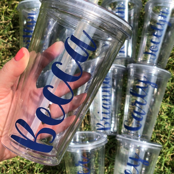 Clear Tumbler with Straw & Lid, Personalized Tumbler, Bachelorette Party Tumbler, Summer Tumblers, Wedding Tumblers