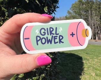 Girl Power Battery Sticker: Waterproof Positivity Decal