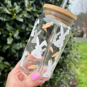 Easter Bunny Iced Coffee Cup: 16oz Glass Can Cup