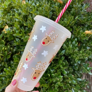 Reindeer Christmas Cold Cup: Venti Iced Coffee Cup with Straw