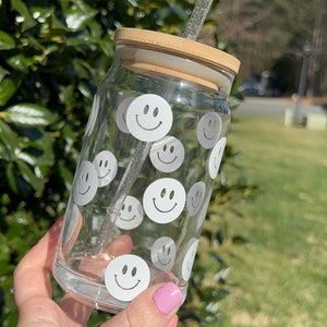 Smile Glass Iced Coffee Cup with Straw & Lid