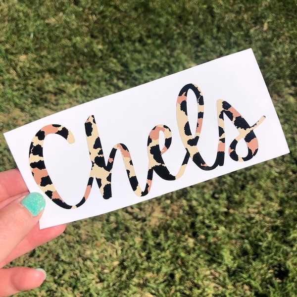 Cheetah Print Name Decal - Animal Print Decal - Yeti Cup Decal - Wine Glass Decal - Personalized Decal