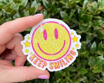 Keep Smiling Sticker, Happy Sticker, Smile Laptop Sticker,  Stickers, Tumbler Stickers, Yeti stickers, Hydro flask stickers