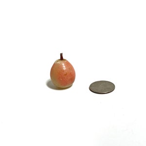 Miniature Vintage Italian Carved Marble Stone Pear with Wood Stem