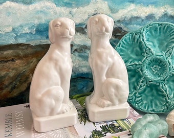 Pair of Vintage Matte White Ceramic Dog Figurines