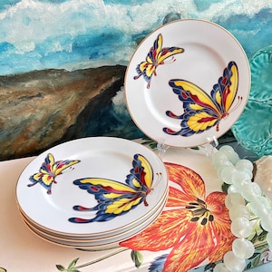 Vintage Fitz and Floyd &quot;Cloisonne Butterfly&quot; Salad Plates