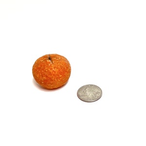 Miniature Vintage Italian Carved Marble Stone Orange Tangerine with Wood Stem