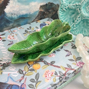 Vintage Green Ceramic Leaf Gravy Boat Germano Caldas