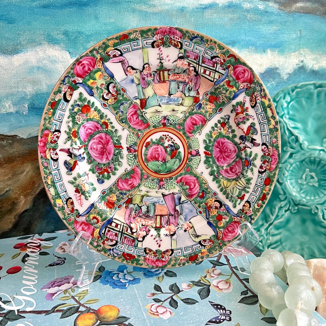 Vintage Rose Medallion Chinoiserie China Plate With Vibrant Etsy