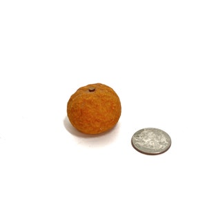 Miniature Vintage Italian Carved Marble Stone Orange Tangerine with Wood Stem