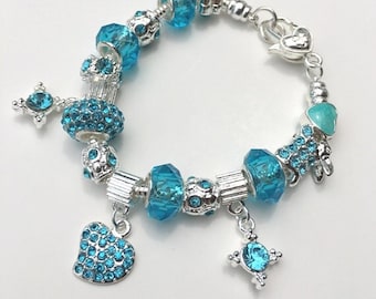 Ladies Bracelet with Euro Charms, Womens Bracelets, Euro Bead Bracelet, Charm Bracelet, Ladies Bracelet, Handmade Bracelets in Silver