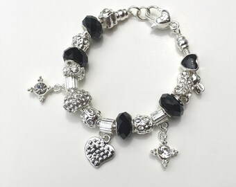 Ladies Bracelet with Euro Beads, Womens Bracelets, Euro Bead Bracelet, Charm Bracelet, Ladies Bracelet, Handmade Bracelets in Silver