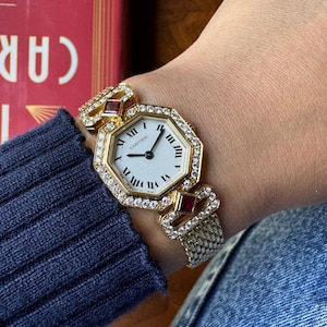 Cartier Andine 18k Yellow Gold Ruby & Diamond Bracelet Rare Watch 1990s