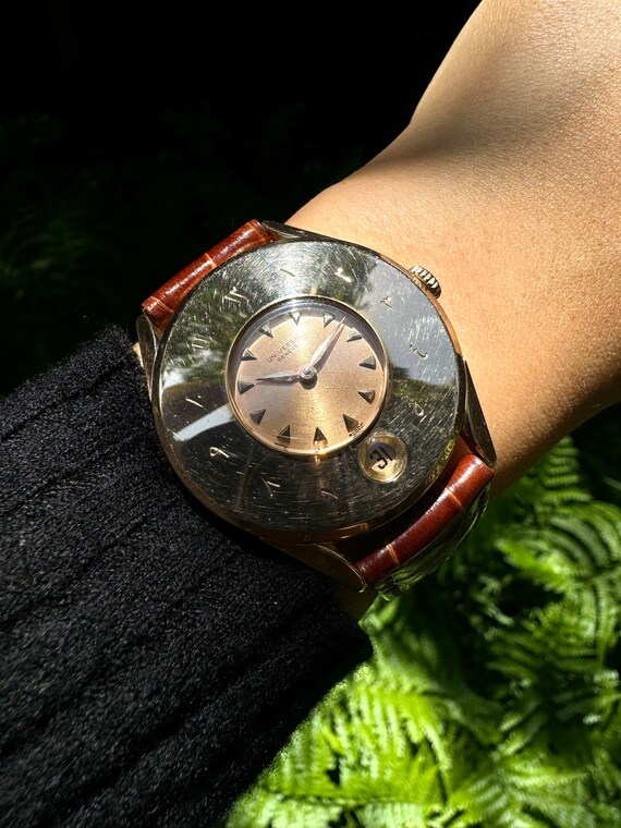 Universal Geneve 18k Rose Gold Automatic Date Mini Dial Arabic Bezel C. 1950s Etsy Canada