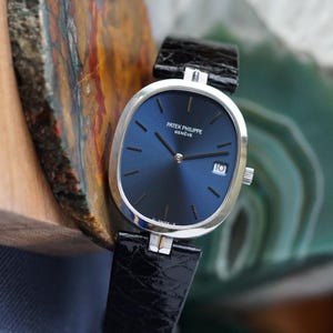 Patek Philippe Ref. 3930 Ellipse Rare Steel Blue Dial Deployment Quartz 1980s