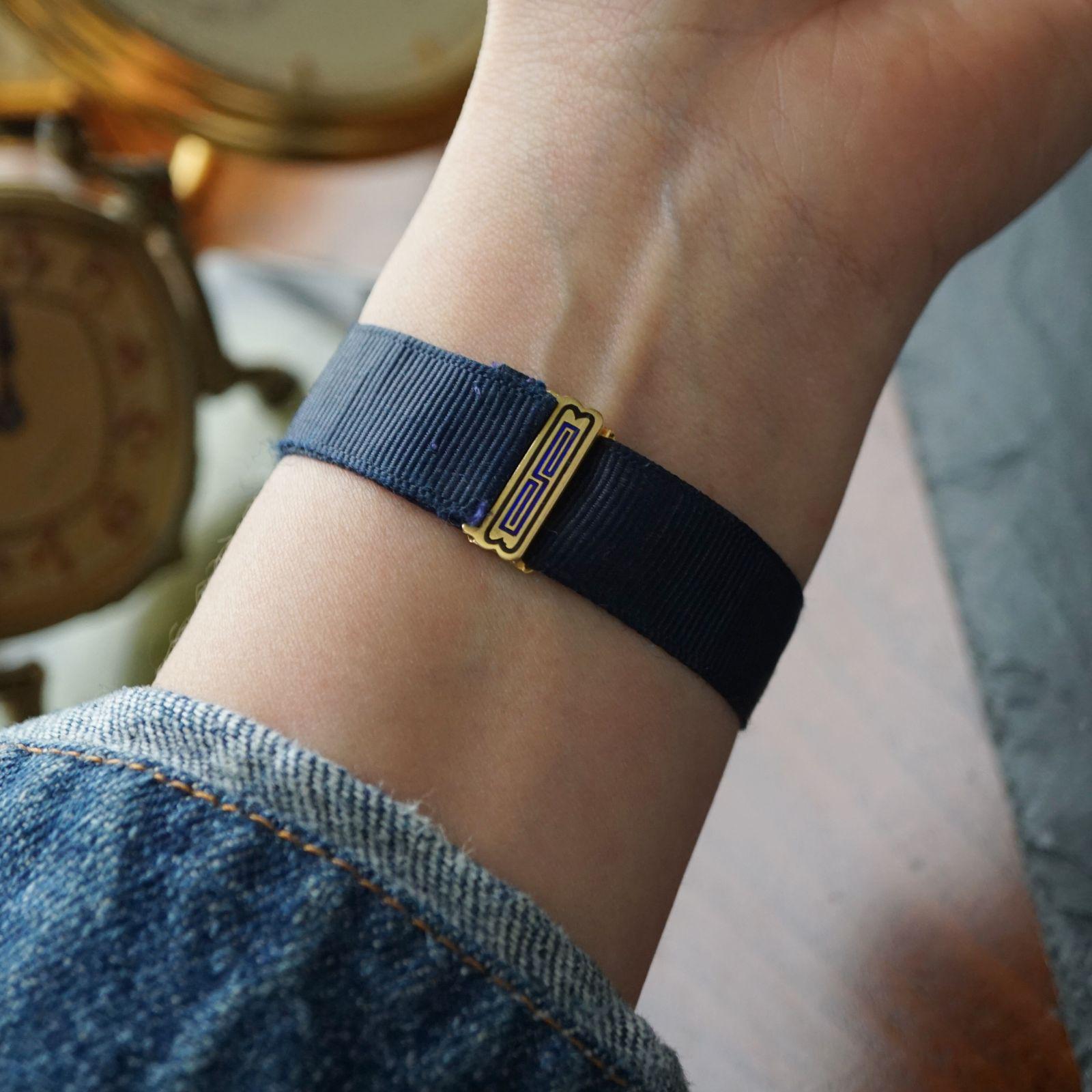 French Vintage Women's Blue Enamel Watch 18k Gold Seed Pearls