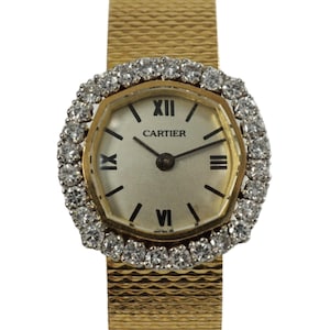 Movado Womens Diamond Bracelet Retailed by Cartier Vintage Watch Backwind 18k Gold 1960s