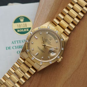 Rolex Day Date Ref. 18108 18k Gold President Bark & Diamond w/ Papers 36 mm 1987