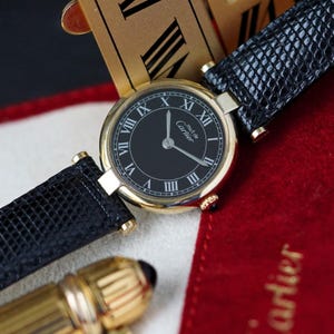 Cartier Must de Carter Vendome Onyx Roman Vermeil .925 Silver Small 24 mm Quartz 1980-90s