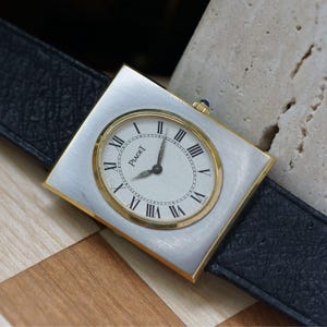 Piaget Vintage 18k Gold & White Gold Rectangle Oval Bezel Guilloche Manual Wind 1960s
