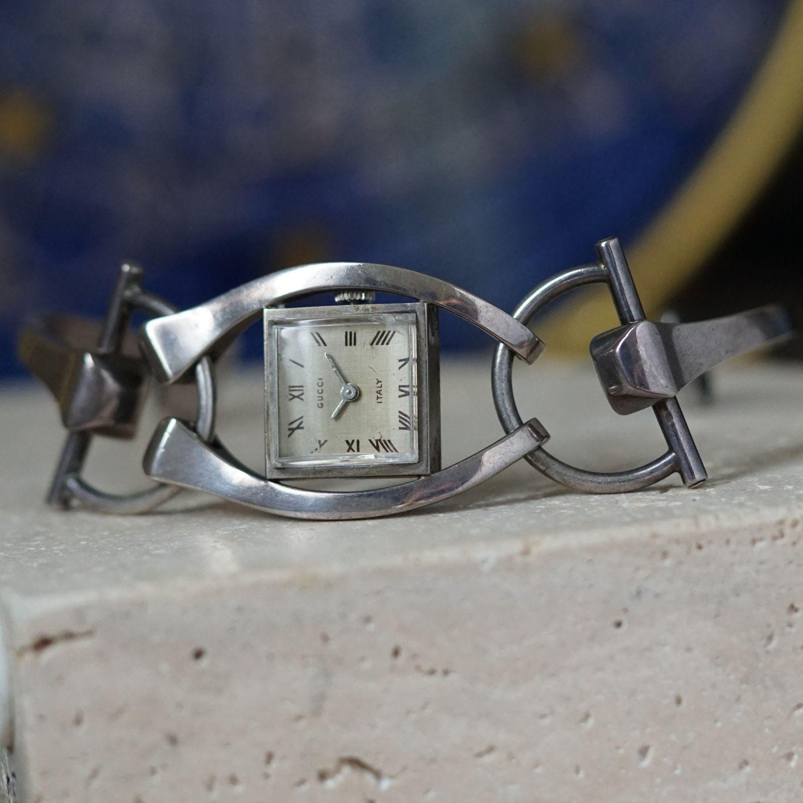 Gucci Vintage Horsebit Stirrup Bangle Watch .925 Silver  display picture 1