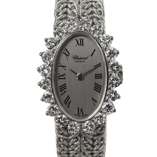 Chopard 18k White Gold Factory Diamond Bezel Ref. 5026-1 Bracelet Mesh c. 1970s