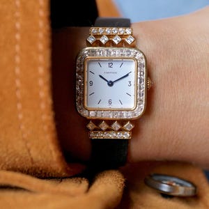 Cartier Andine 18k Yellow Gold & Diamond Jeweled Womens Rare Watch with Deployment 1980s