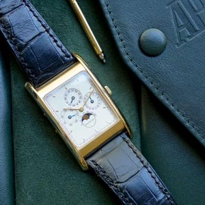 Audemars Piguet Quantieme Perpetual Calendar Moonphase Edward Piguet 25682 Day Date Month 18k Yellow Gold Vintage Watch 1980s