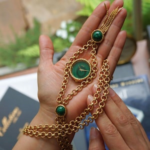 Piaget Malachite Sautoir 18k Gold Pendant Watch Necklace Convertible Manual Wind 1970s