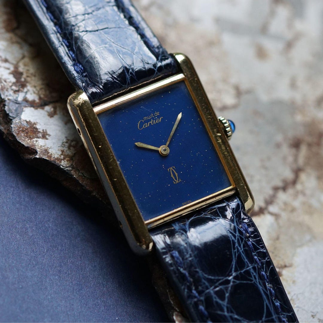 Cartier Must de Cartier Tank Vermeil mit blauem Zifferblatt 1980er