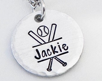 Baseball Necklace, Softball Necklace, Personalized, Gift for Mom, Name Jewelry, Sport Gifts, Baseball and Bat, Gift for Girl, Gift for Boy