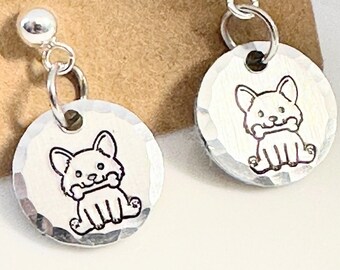 Dog Earrings, Dog with Bone, Handmade Jewelry, Gift for Her, Dog Lover, Metal Stamped, Gift for Vet, Unique Earrings, Birthday Gift, Animal