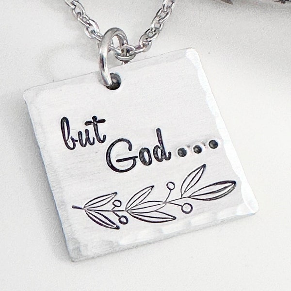 But God Necklace, Religious Jewelry, Faith Based, Blessings, Gift for Her, Inspirational Gift, Encouragement, Hand Stamped, Handmade Gift