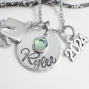 Class of 2024, Graduation Necklace, High School Senior, Personalized, Name Jewelry, College Necklace, Gift for Her, Birthstone Jewelry