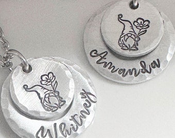 Name Necklace, Gnome Jewelry, Gnome Lover, Personalized, Gift for Her, Friends Necklace, Birthday Gift, Handstamped, Unique Name Gifts