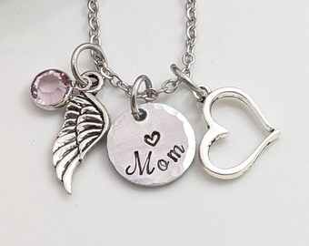 Mom Remembrance Gift, Memorial Jewelry Mom, Angel Wing Necklace, Grieving Gift, Loss of Mom Keepsake, Personalized Loss Jewelry