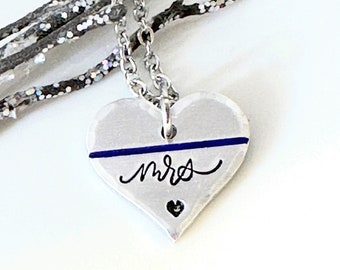 Thin Blue Line Jewelry, Support Police, Police Wife Necklace, Mrs, Gift for Her, Back the Blue, Metal Stamped, Cop Wife, New Cop Wife Gift