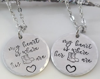 My Heart Is Where His Boots Are, Military Necklace, Deployment Gift, Long Distance Relationship, Navy Mom, Army Wife, Marine, Mother's Day