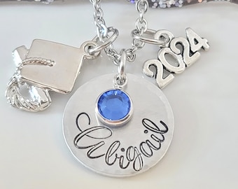 Class of 2024, Graduation Necklace, High School Senior, Personalized, Name Jewelry, College Necklace, Gift for Her, Birthstone Jewelry