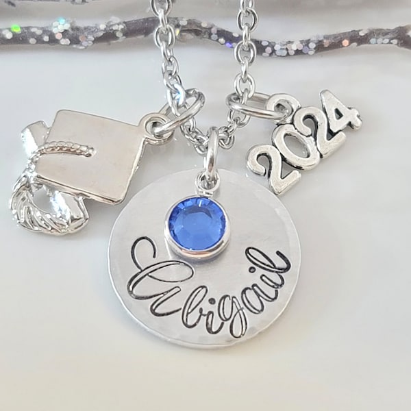 Class of 2024, Graduation Necklace, High School Senior, Personalized, Name Jewelry, College Necklace, Gift for Her, Birthstone Jewelry