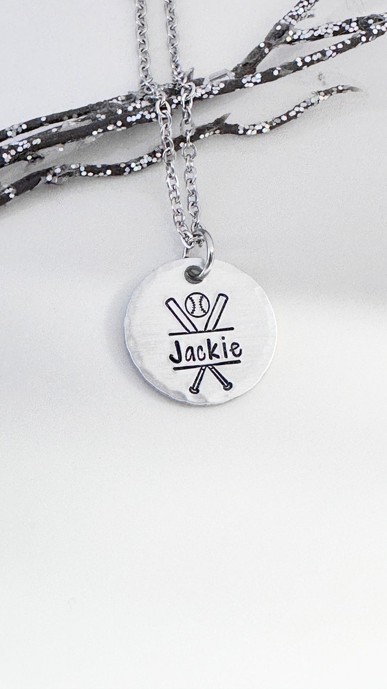 Baseball Necklace, Softball Necklace, Personalized, Gift for Mom, Name Jewelry, Sport Gifts, Baseball and Bat, Gift for Girl, Gift for Boy image 2