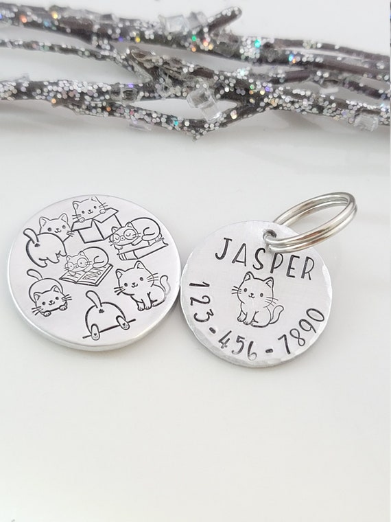Cat Tag, Pet ID Tag, Customized Cat Tag, Cat Mom, Gift for New Cat, Pet Owner Gift, Metal Stamped, Personalized, Cute Cat Tag, Cat Name Tag
