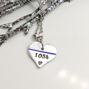 SALE Thin Blue Line Heart Jewelry Gift for Her Personalized Badge Number Mother's Day Hero Gift Police Wife image 1