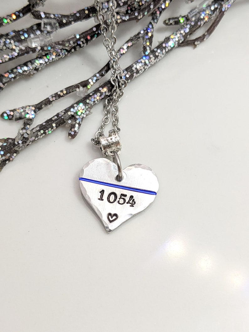 SALE Thin Blue Line Heart Jewelry Gift for Her Personalized Badge Number Mother's Day Hero Gift Police Wife image 1