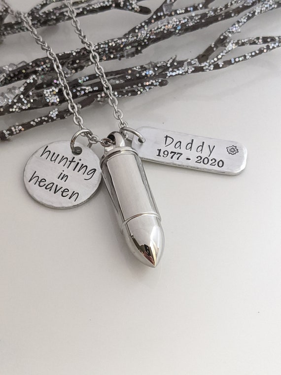 Hunting in Heaven Urn Necklace Cremation Jewelry Ashes Necklace Bullet Urn  Urn Necklace Dad Ashes Keepsake Human Ashes Urn 