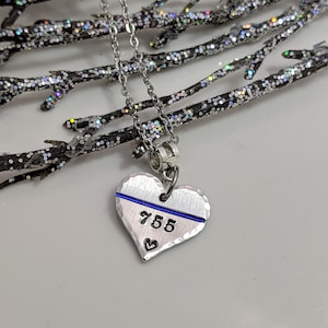 SALE Thin Blue Line Heart Jewelry Gift for Her Personalized Badge Number Mother's Day Hero Gift Police Wife image 2