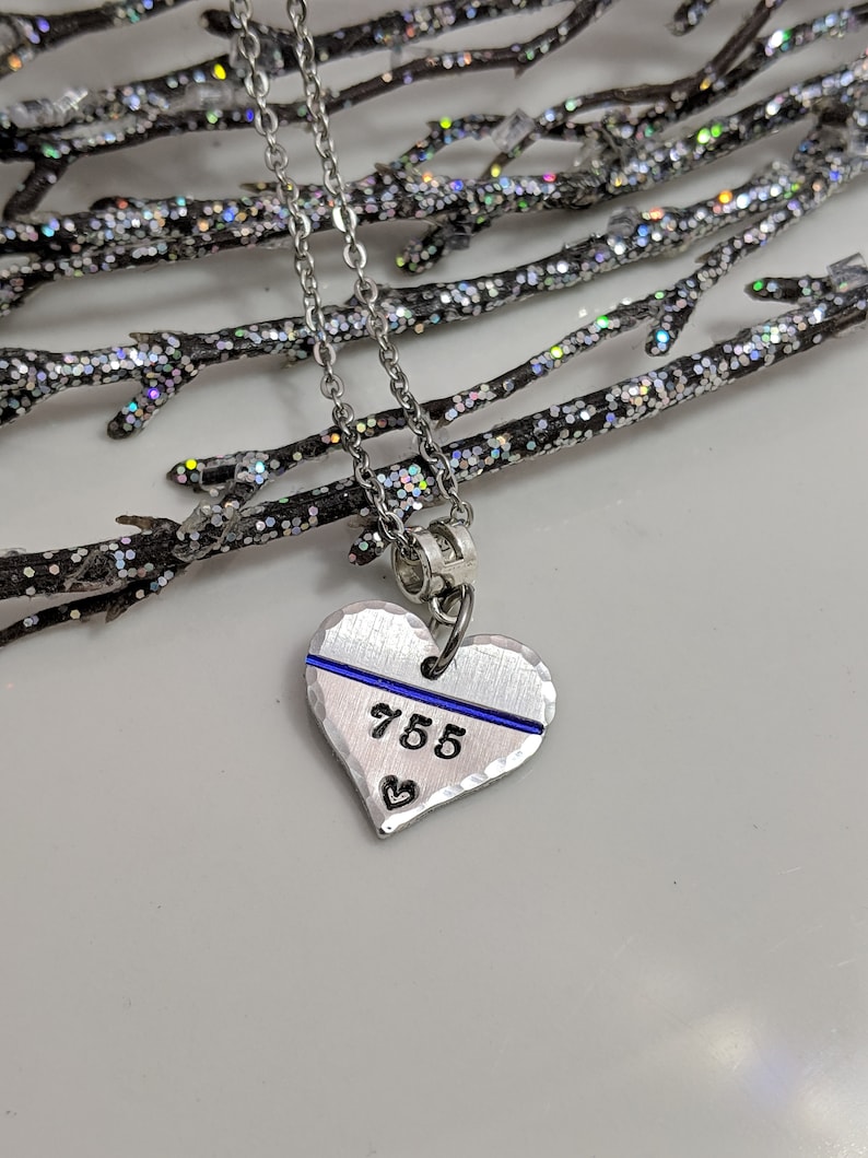 SALE Thin Blue Line Heart Jewelry Gift for Her Personalized Badge Number Mother's Day Hero Gift Police Wife image 2