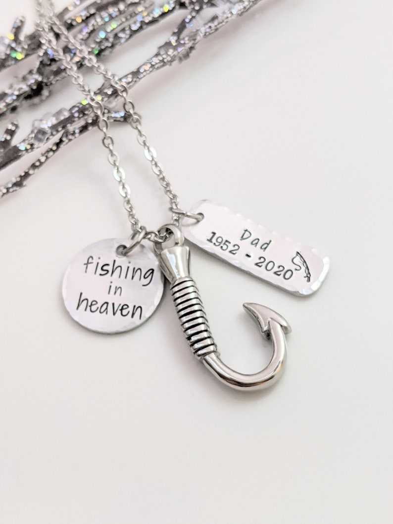 Fish Hook Urn Necklace, Memorial Urn Keepsake, Loss of Fisherman Urn, Sympathy Gift for Loss of Father, Cremation Urn Keepsake, Personalized image 3