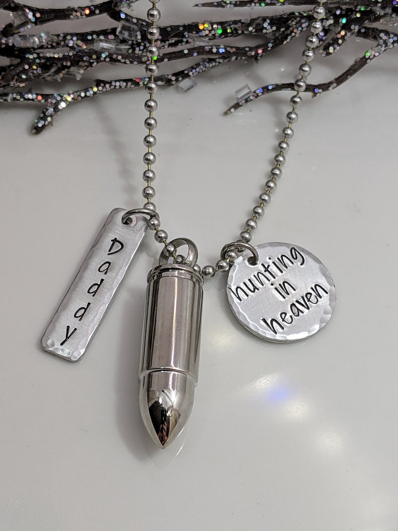 Hunting in Heaven-Urn Necklace-Cremation Jewelry-Ashes Necklace-Bullet Urn-Urn Necklace Dad-Ashes Keepsake-Human Ashes Urn-Urn Jewelry Gift